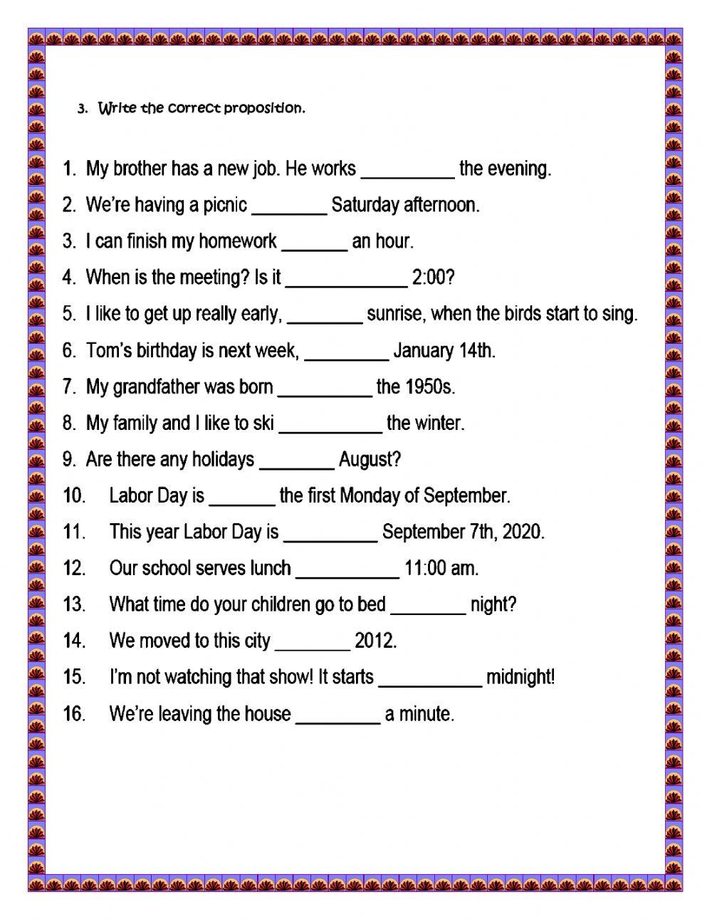 Prepositions of time