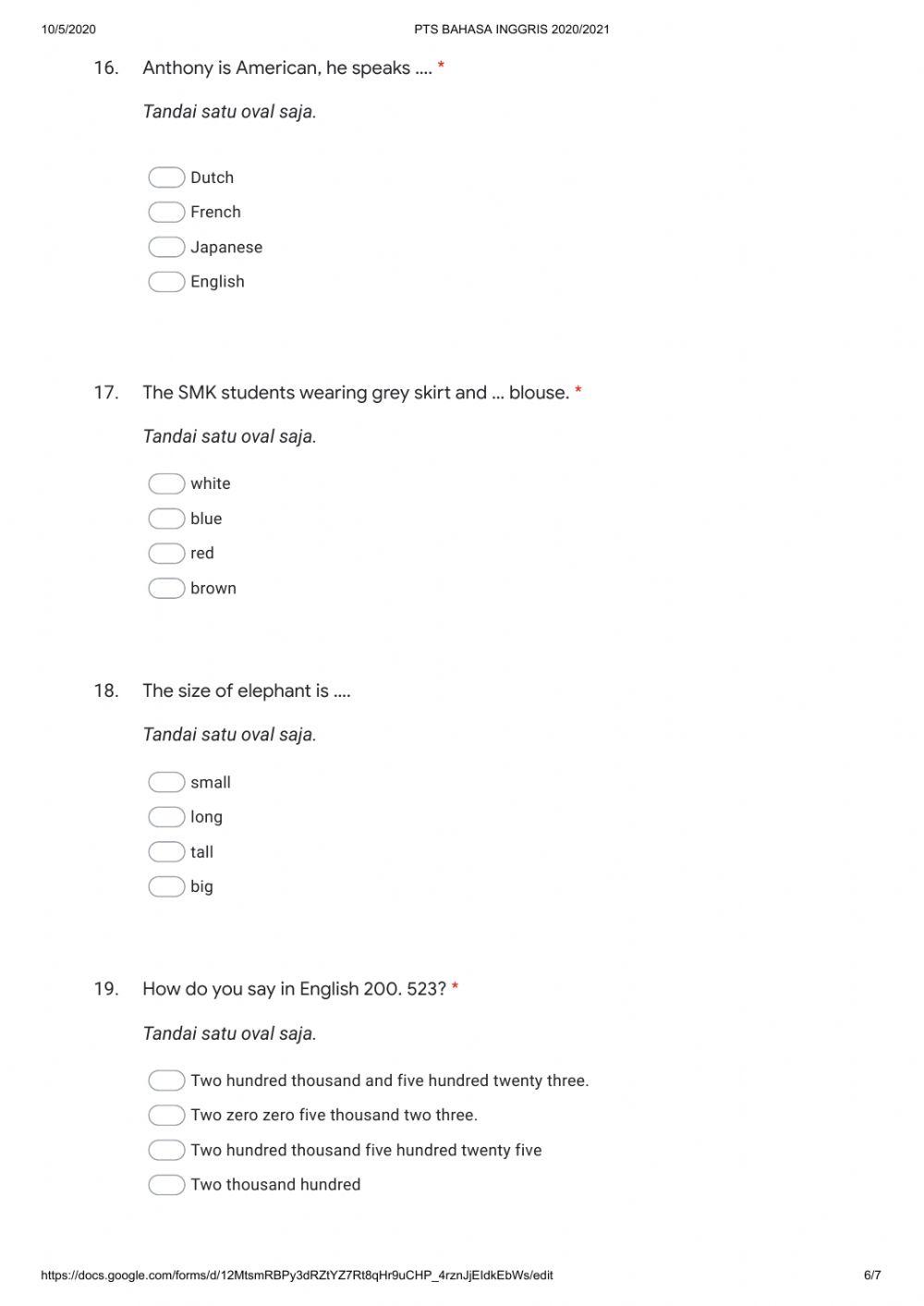 Pts bahasa inggris x ganjil 2020