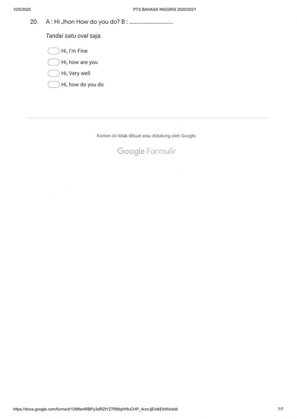 Pts bahasa inggris x ganjil 2020