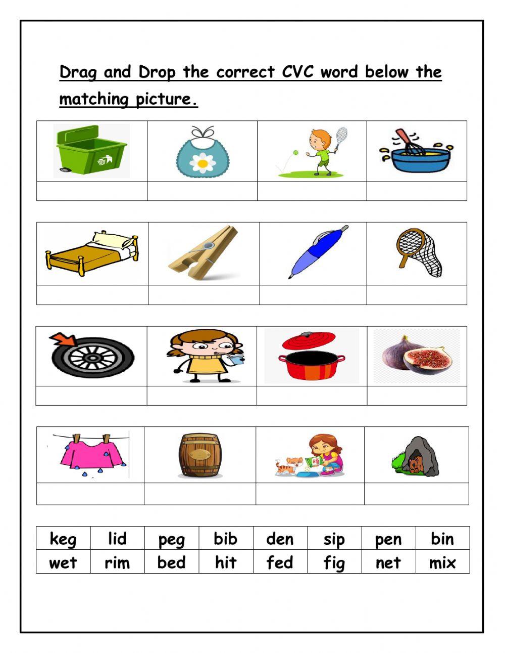 CVC words with middle sound i and e worksheet online exercise for