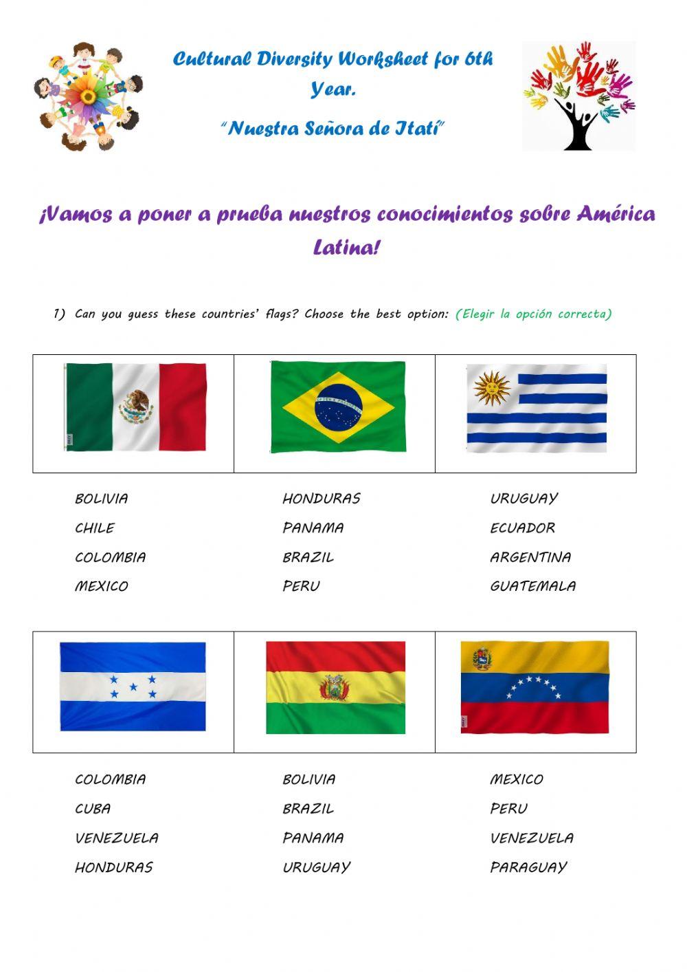 Cultural Diversity Worksheet for 6th Year - Itatí School