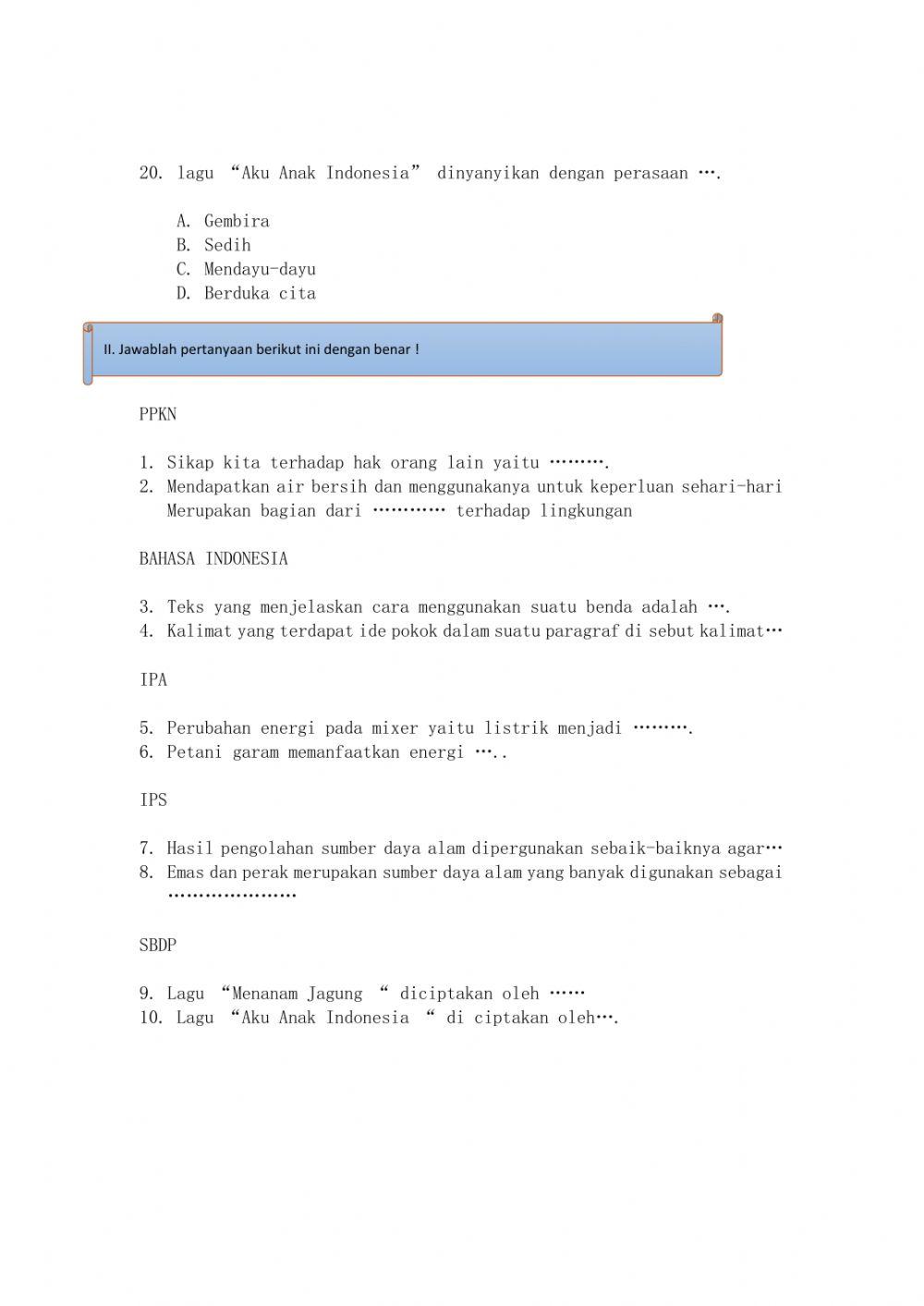 Soal PTS kelas 4 tema 2