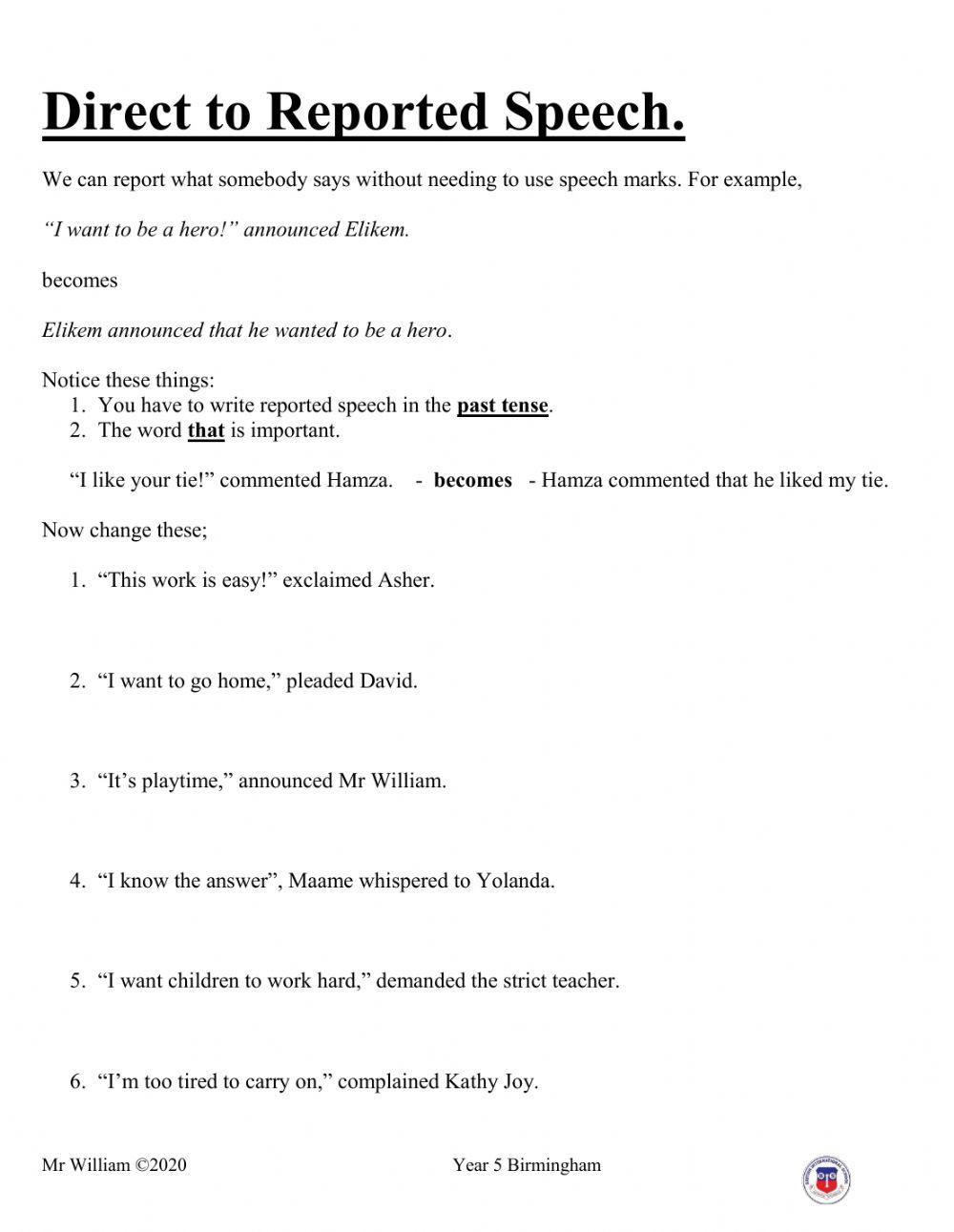 Direct to indirect speech