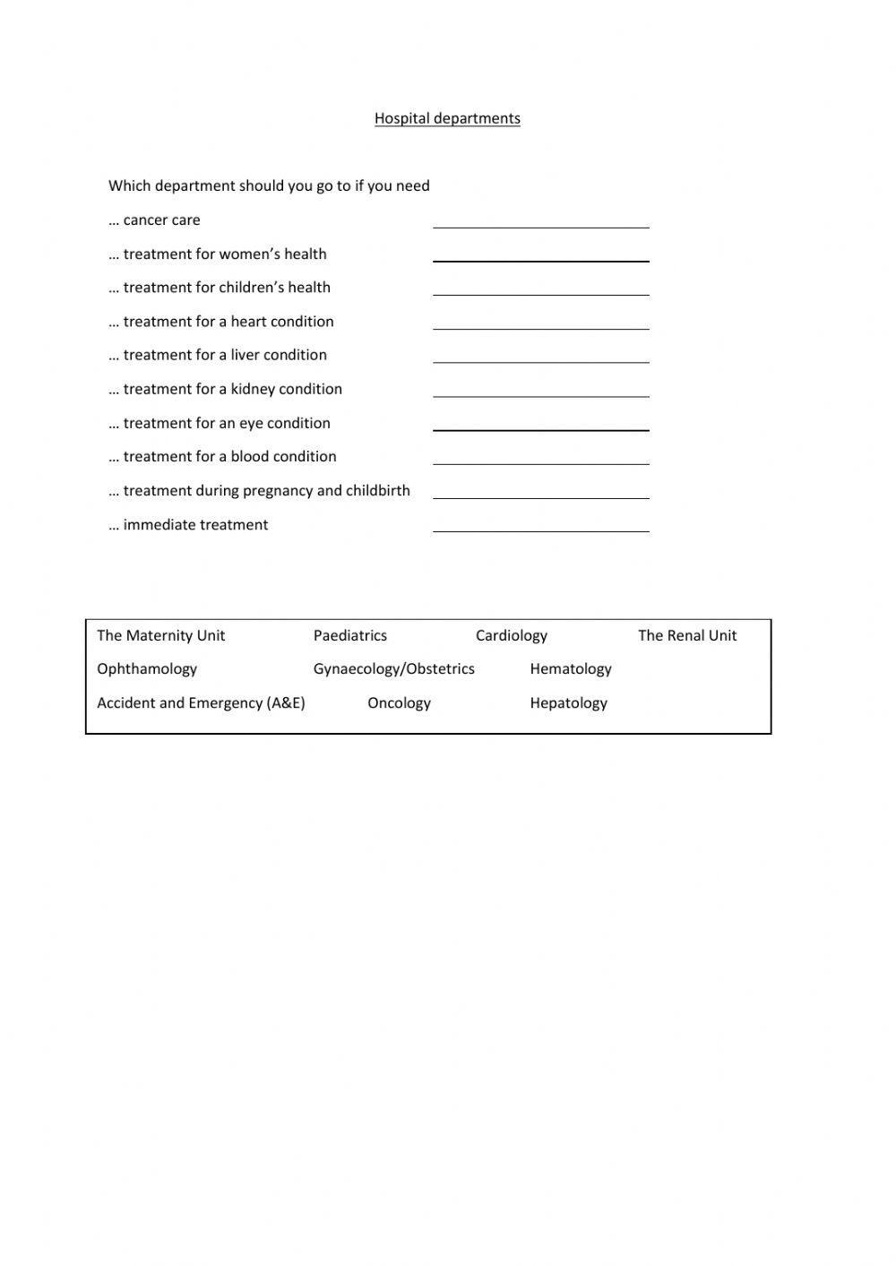 Hospital Departments