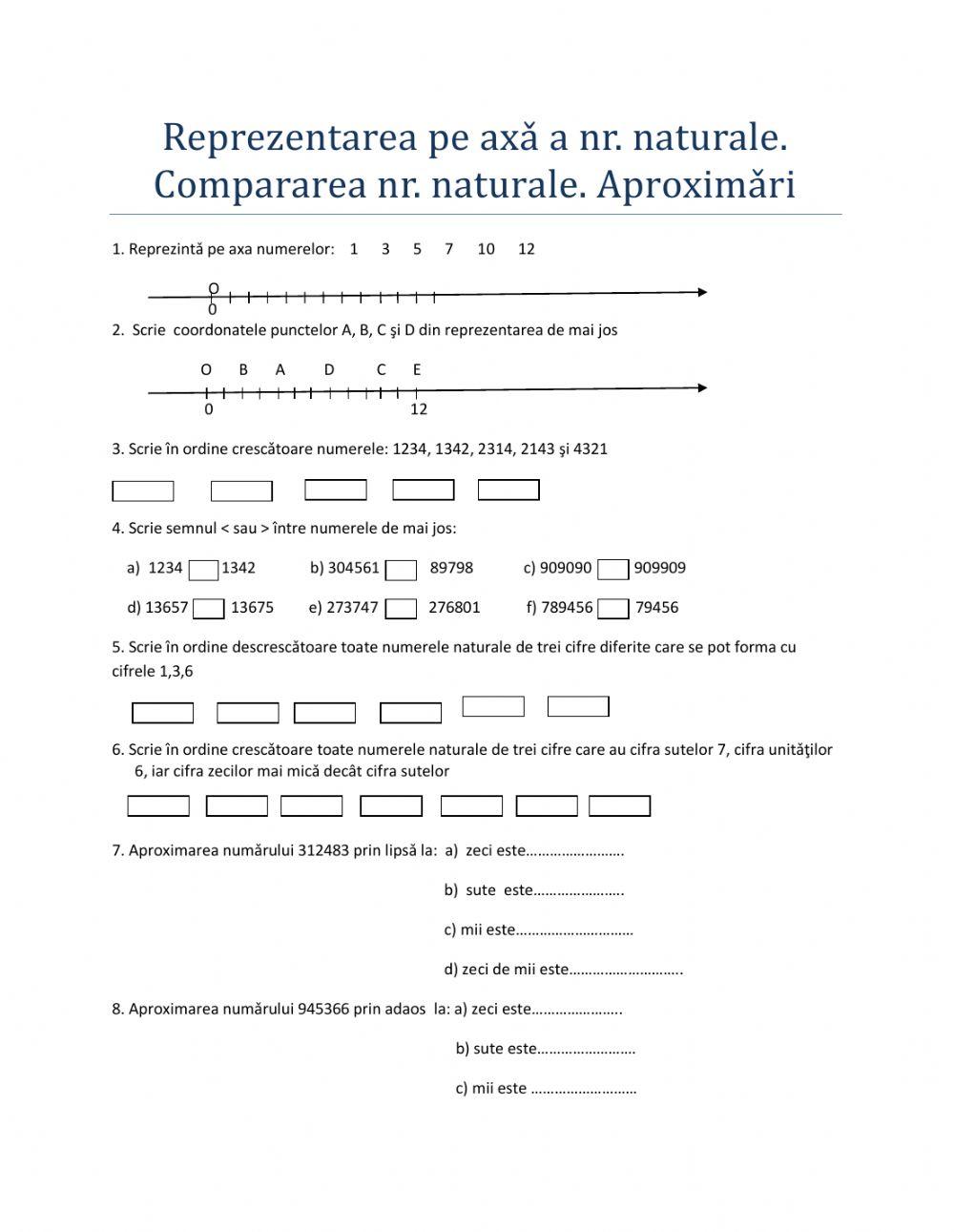 Reprezentare pe axa a nr. naturale, comparare, aproximare