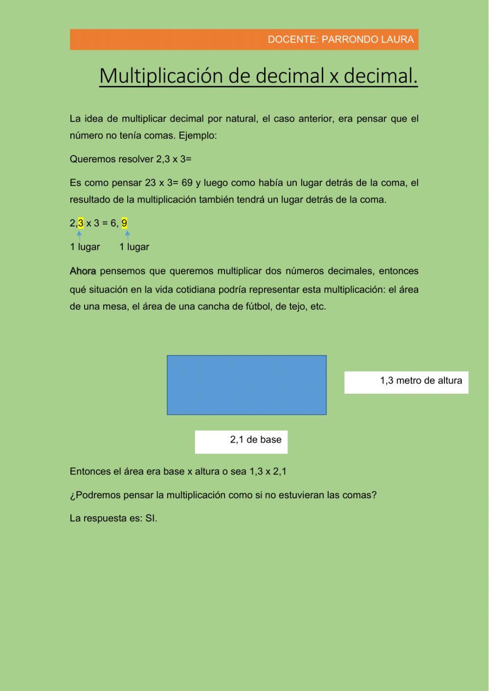 Multiplicación decimal x decimal