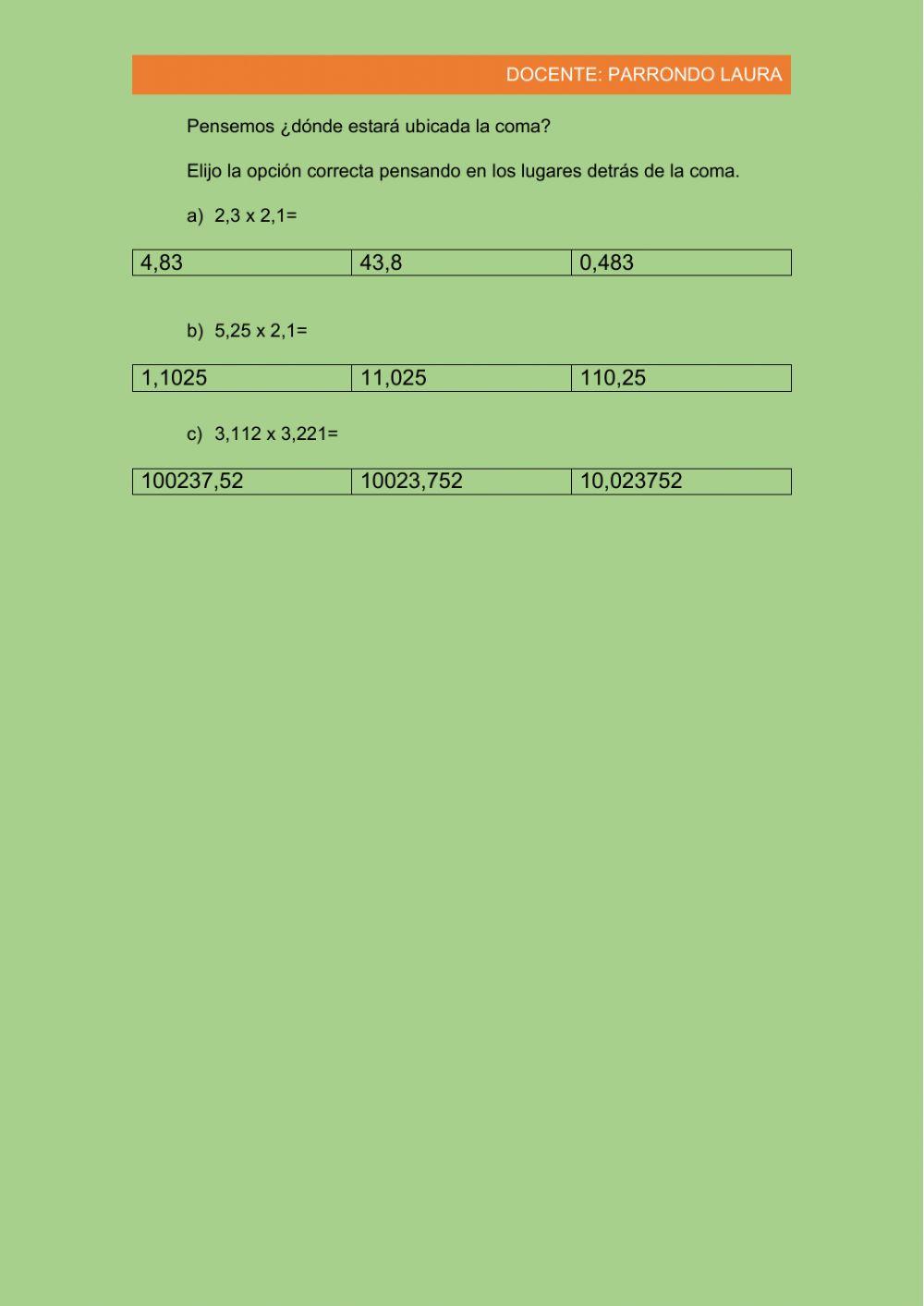 Multiplicación decimal x decimal