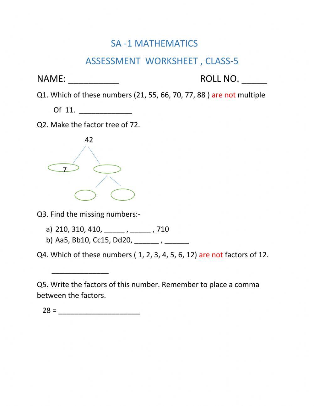 Assessment worksheet