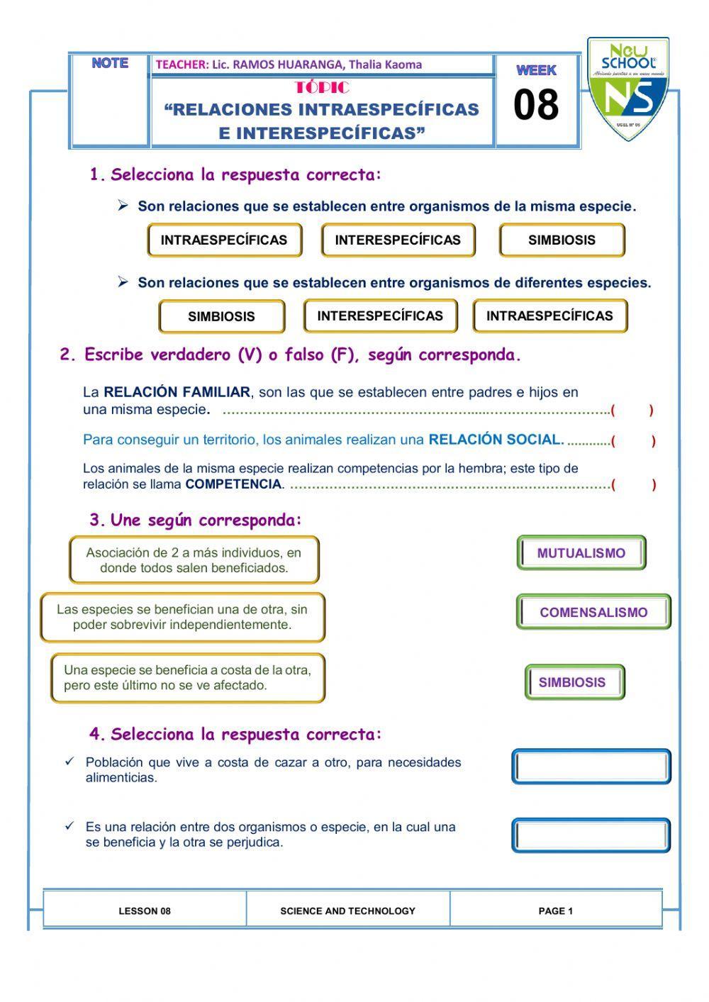 Relación intra e interespecífica