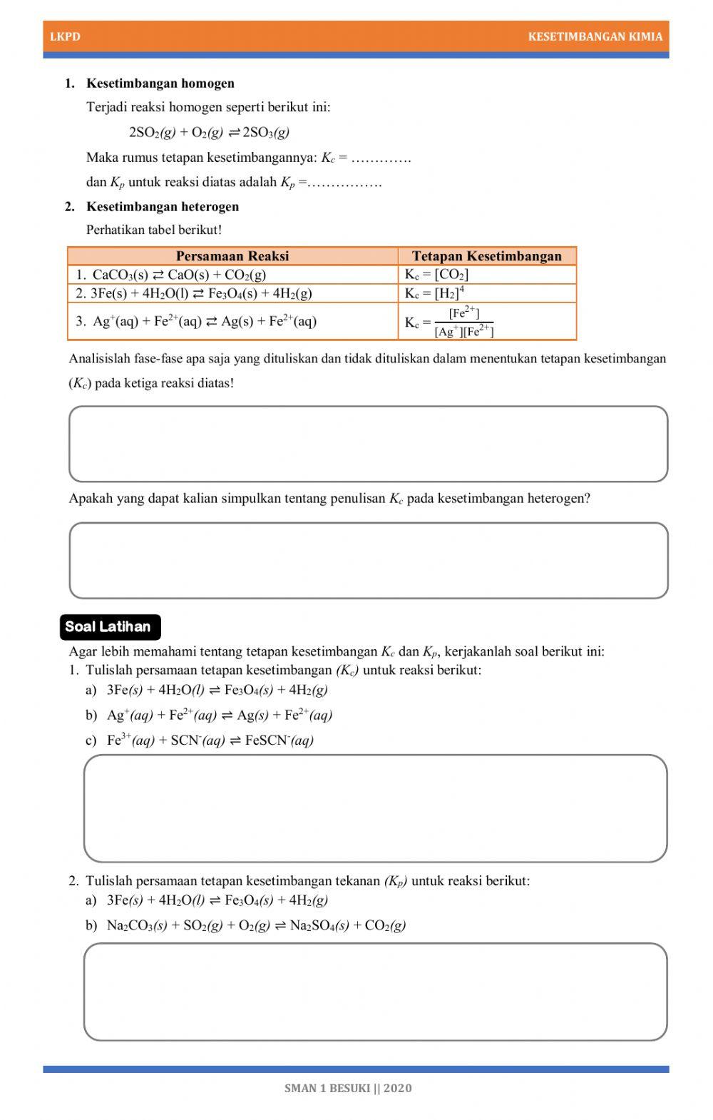 LKPD Kimia-Kesetimbangan