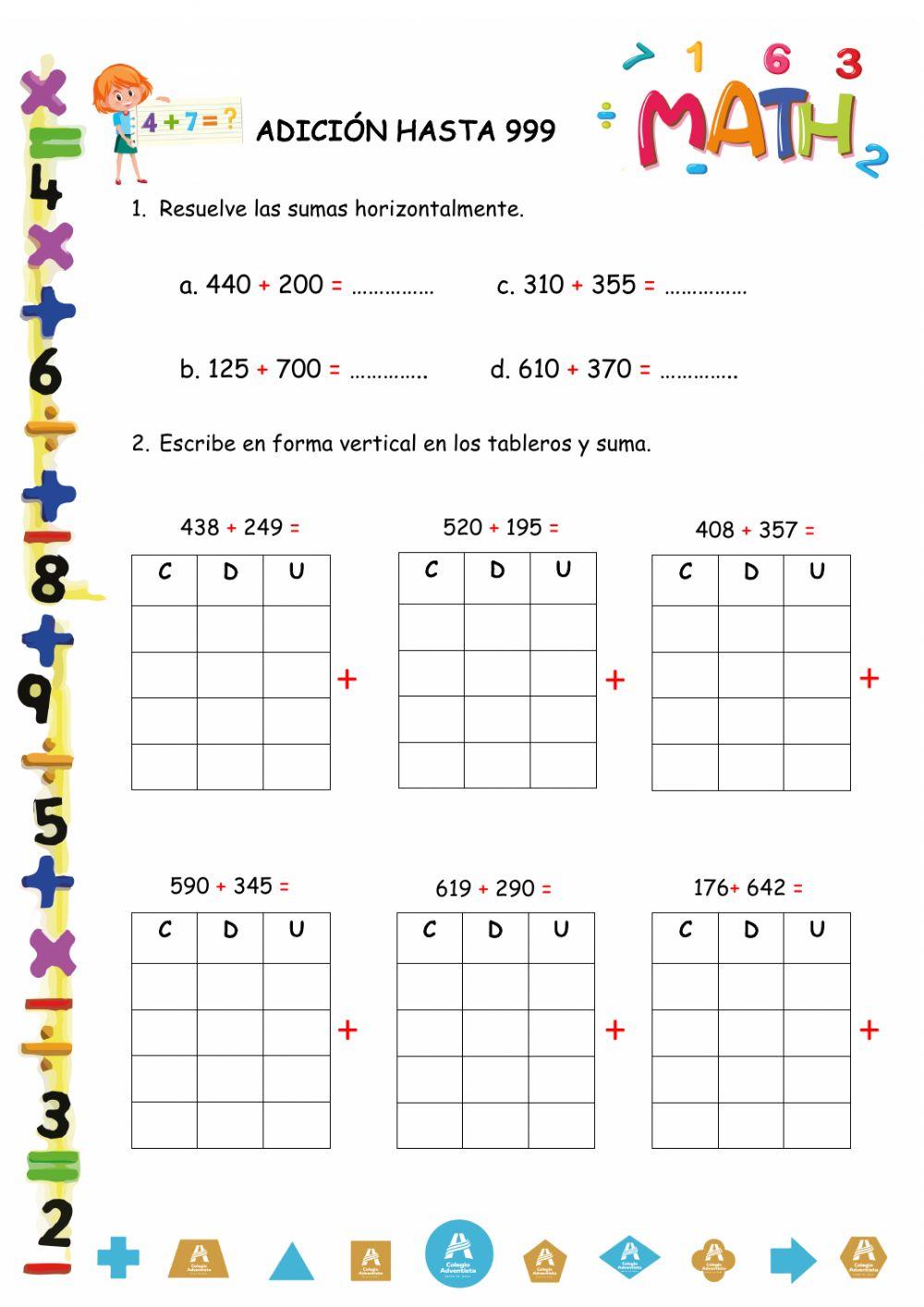 Adición hasta 999
