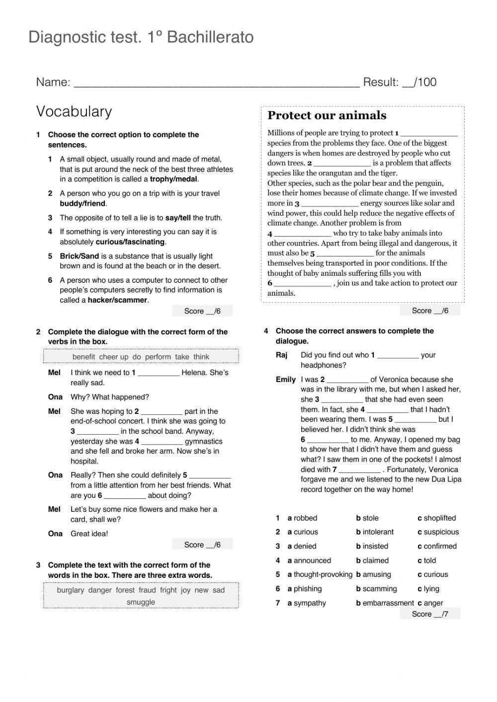 Examen de diagnóstico 1º Bachillerato