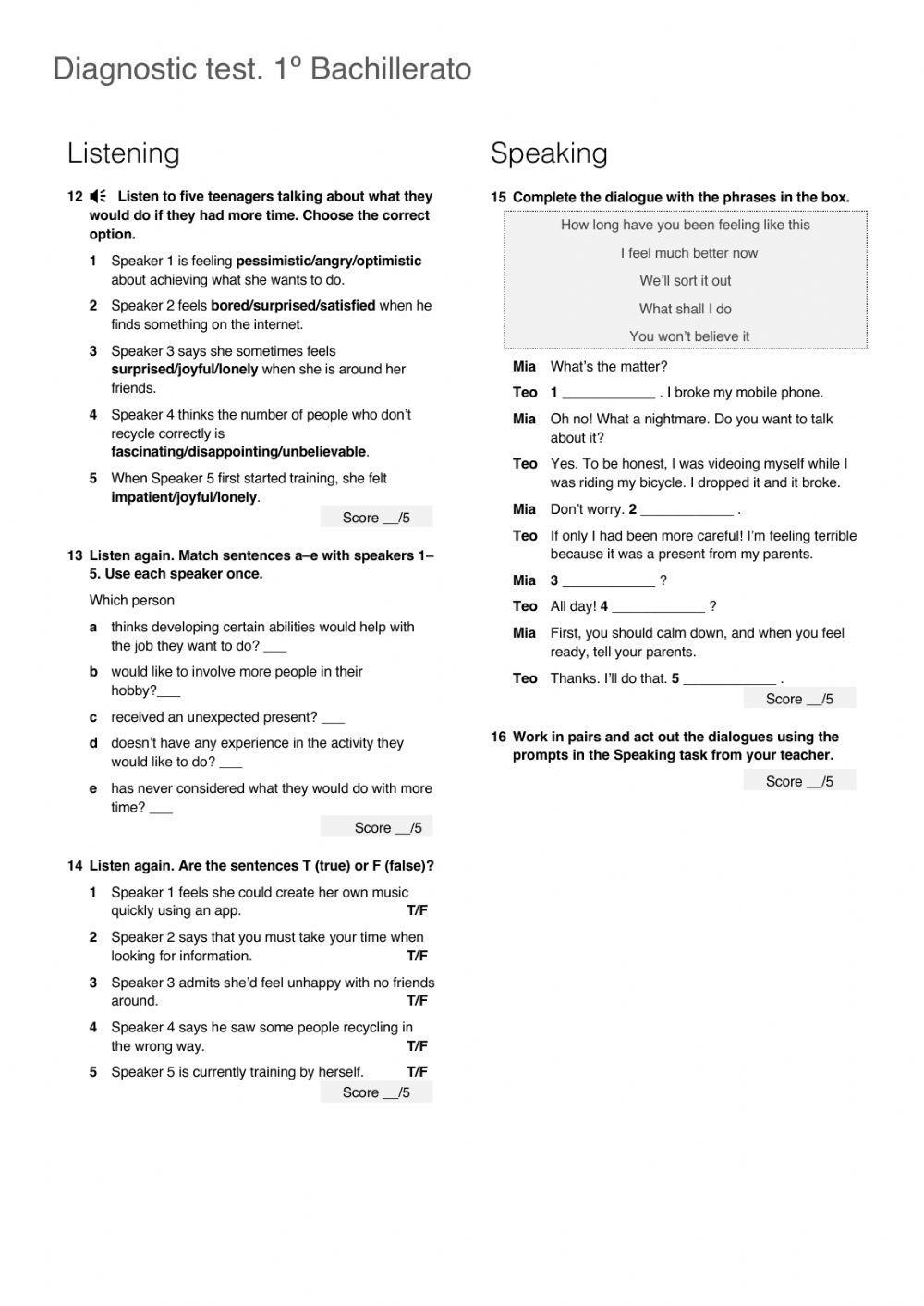 Examen de diagnóstico 1º Bachillerato