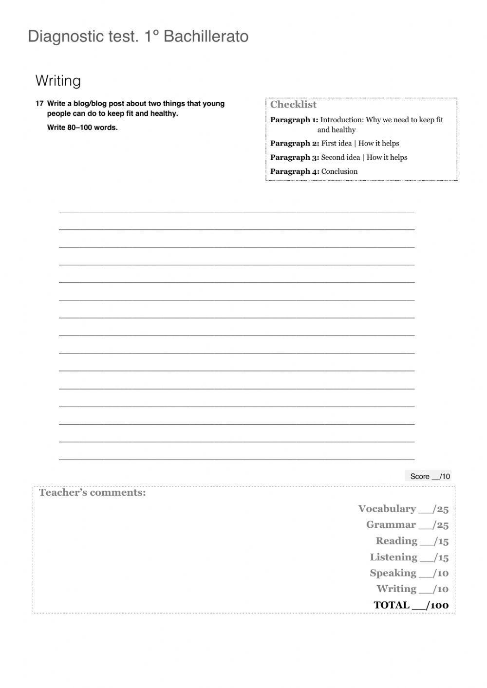 Examen de diagnóstico 1º Bachillerato