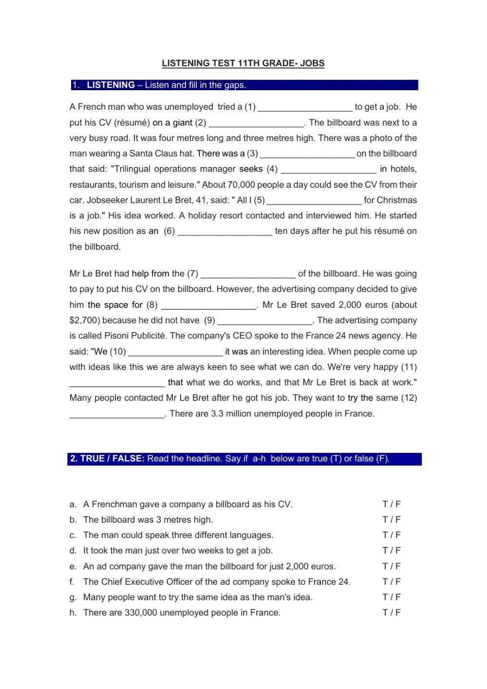 Listening 11th grade jobs