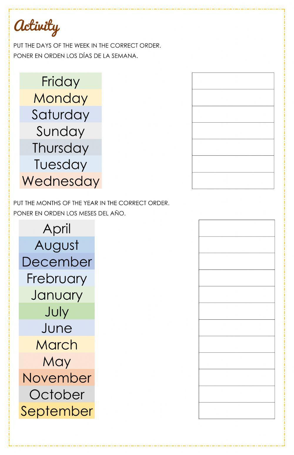 Dias da Semana e Meses do Ano em Inglês