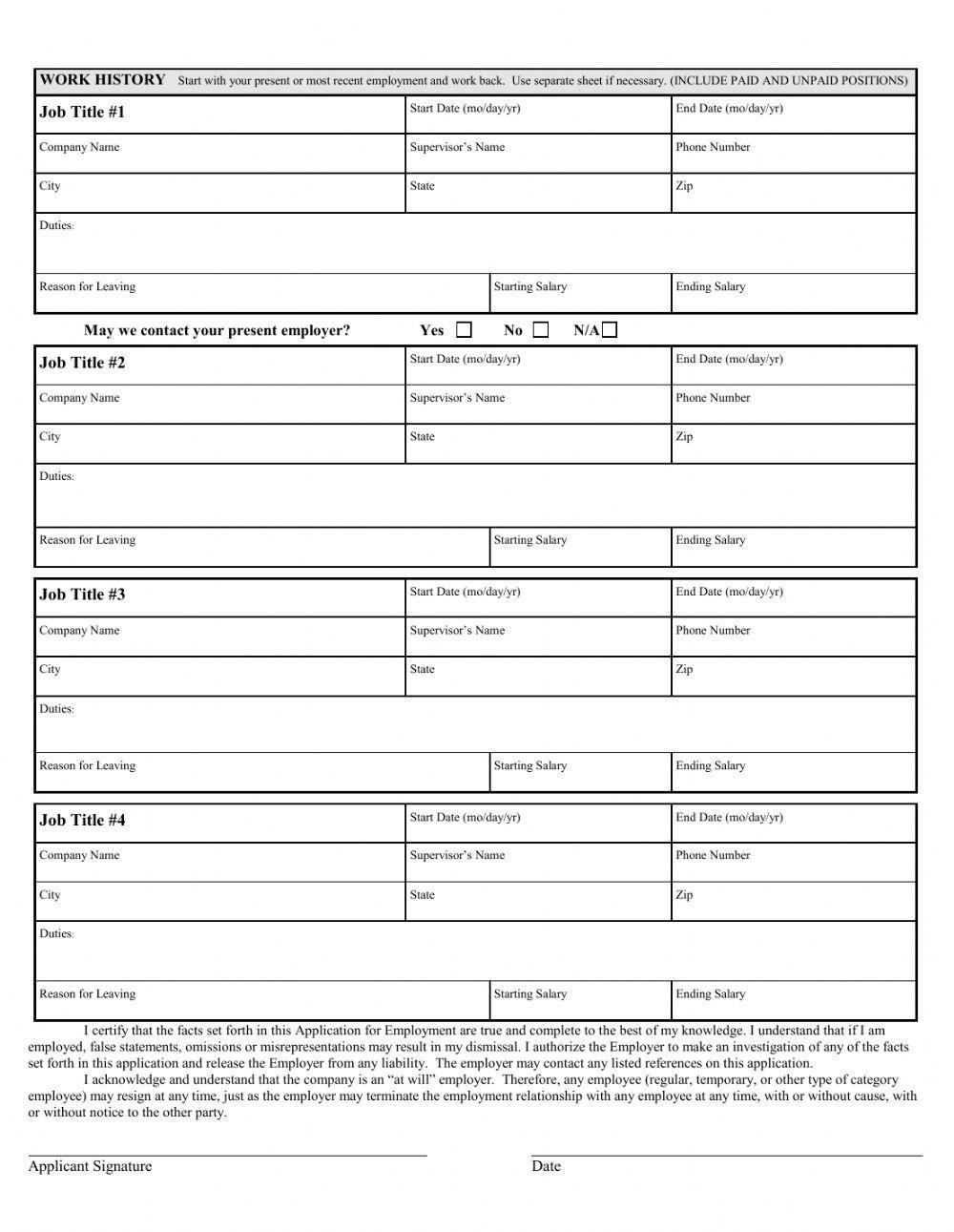Job Application Standard Job Application Standard