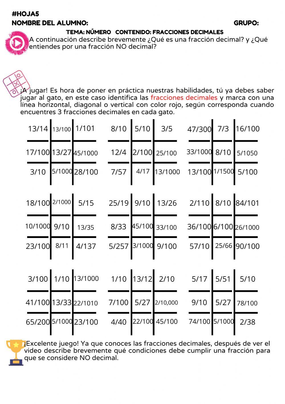 Gato fracciones decimales