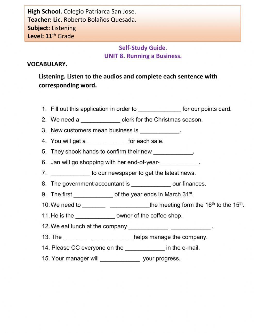 UNIT 8. RUNNING A BUSINESS. VOC AND MINI-TEST