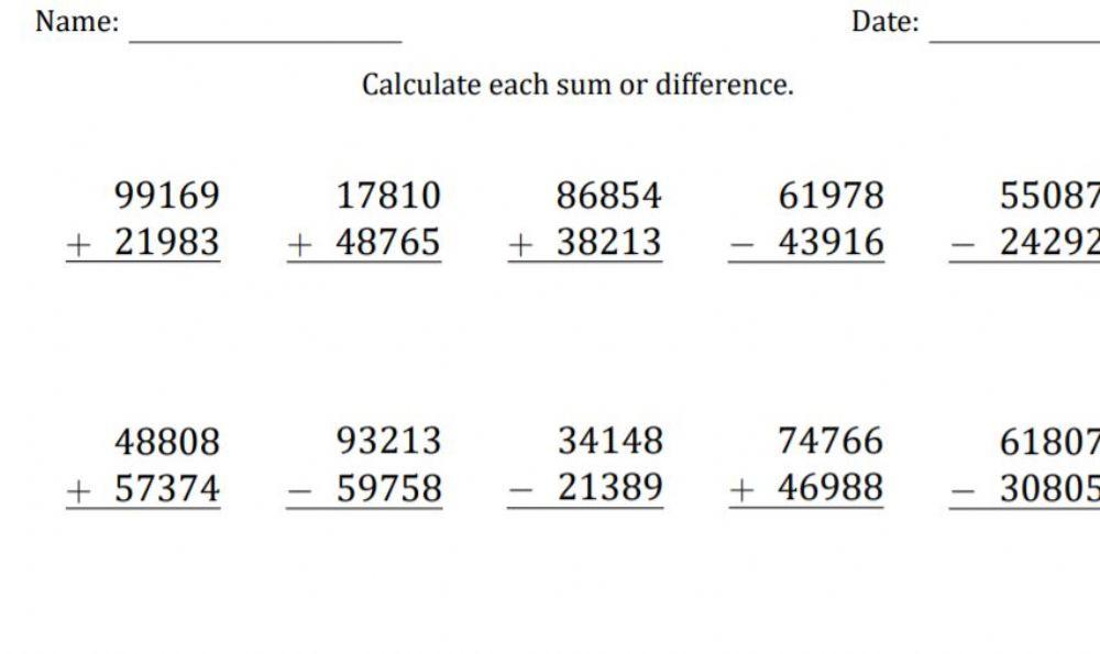 Addition and subtraction of whole numbers