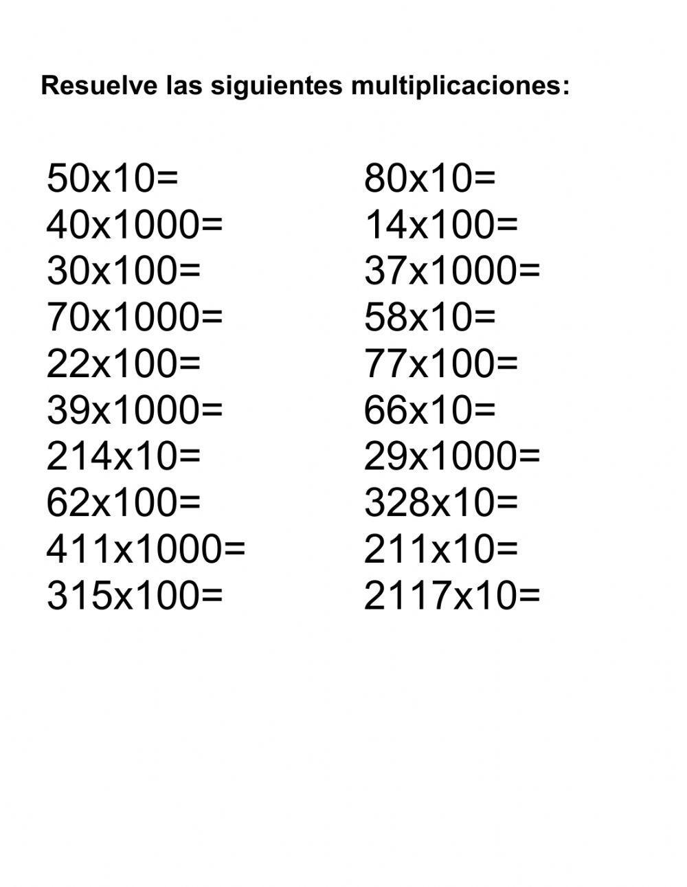 Multiplicación por 10 100 y 1000