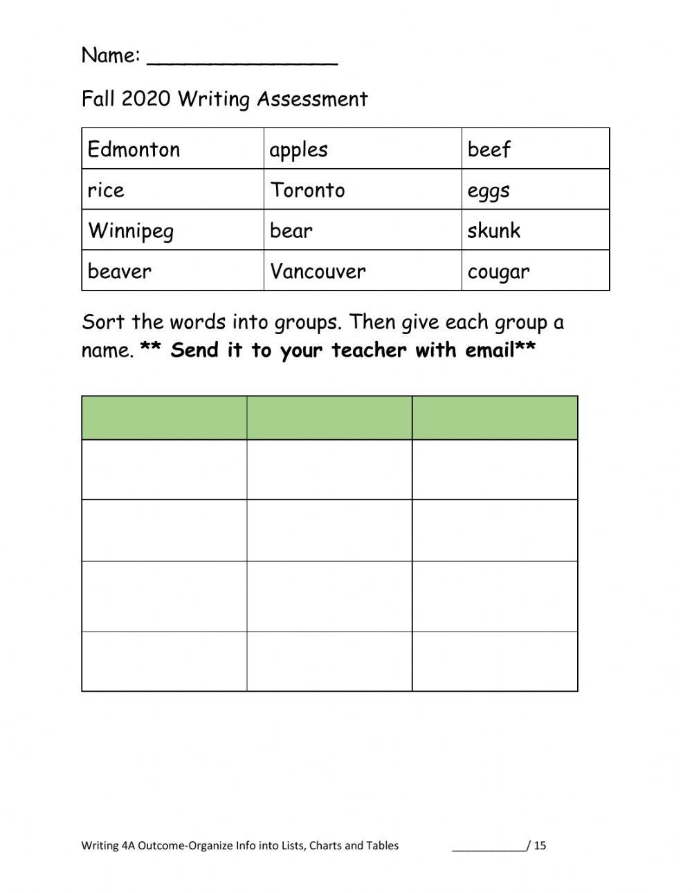 Writing -Organize into lists charts tables