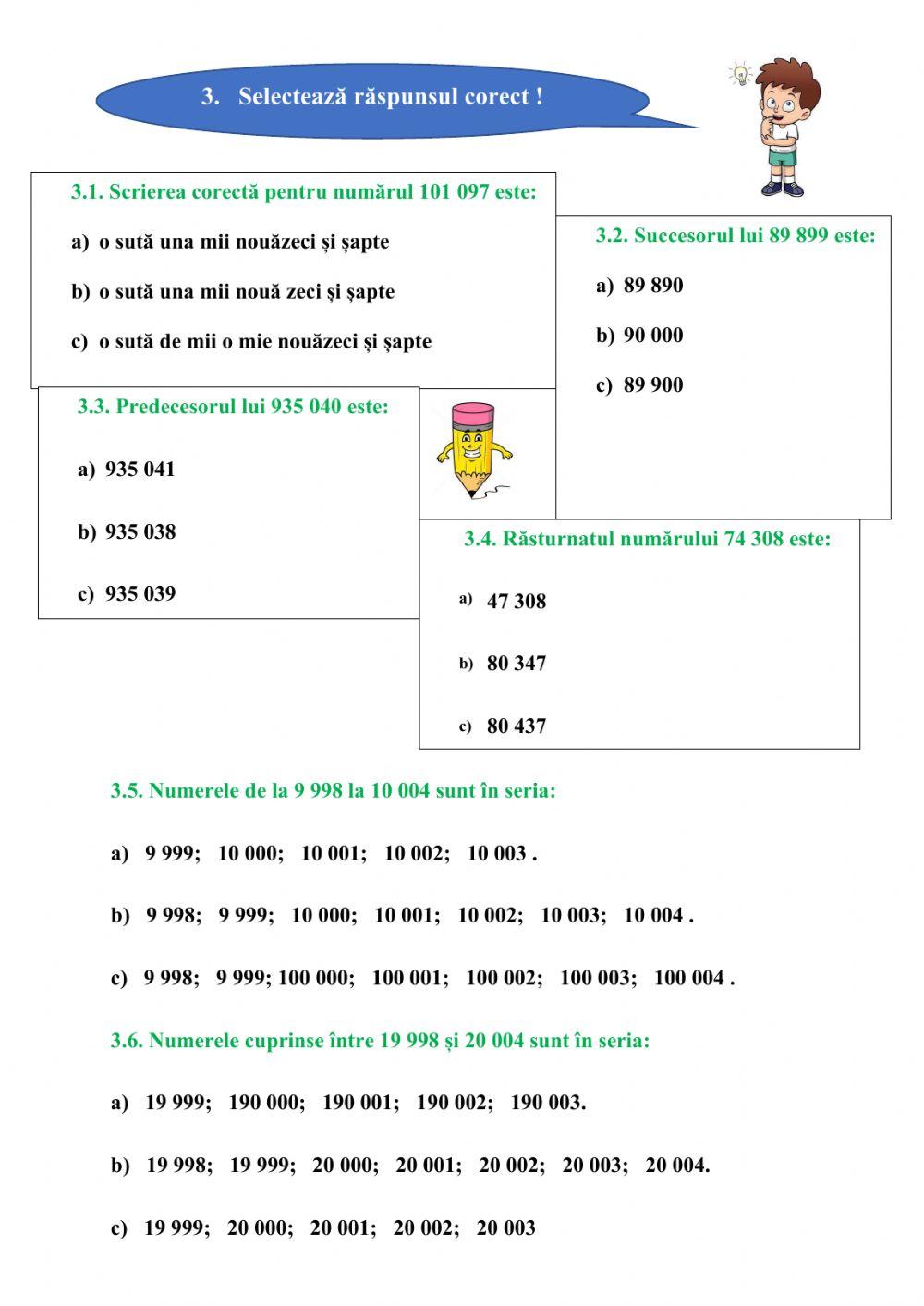 Numerele naturale cuprinse între 0 - 1 000 000