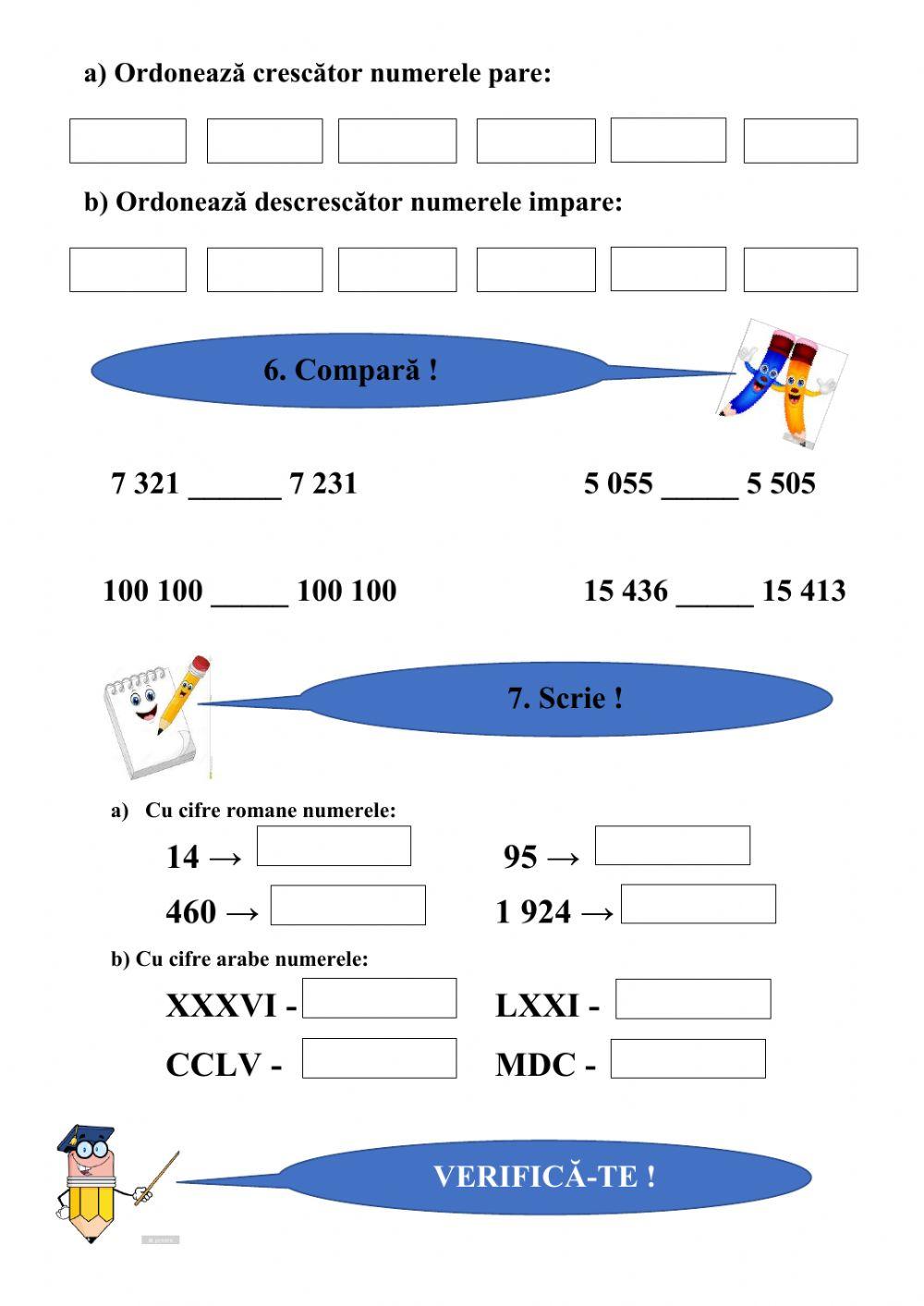 Numerele naturale cuprinse între 0 - 1 000 000