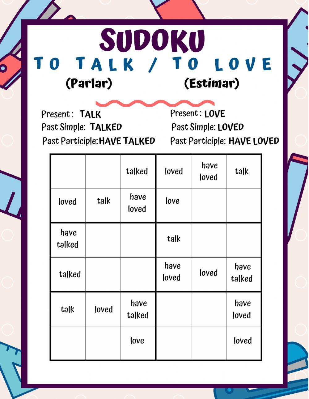 Sudoku verbs To talk and To love