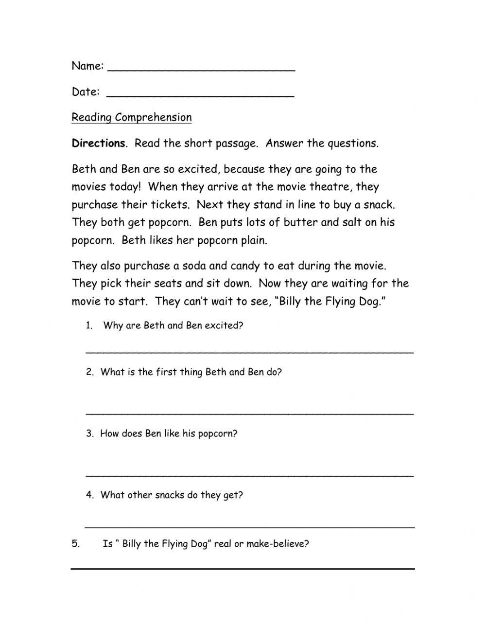 Reading Comprehension online exercise for 4 Live Worksheets