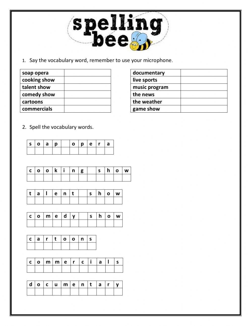 Spelling Bee Sofia Pacheco Vallin Live Worksheets