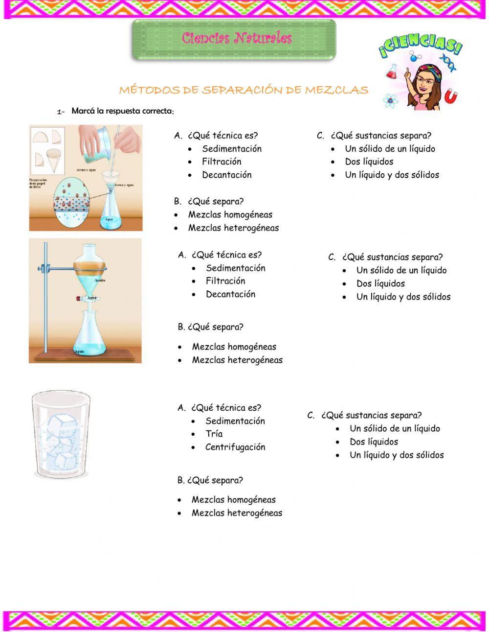 Métodos de separación de mezclas