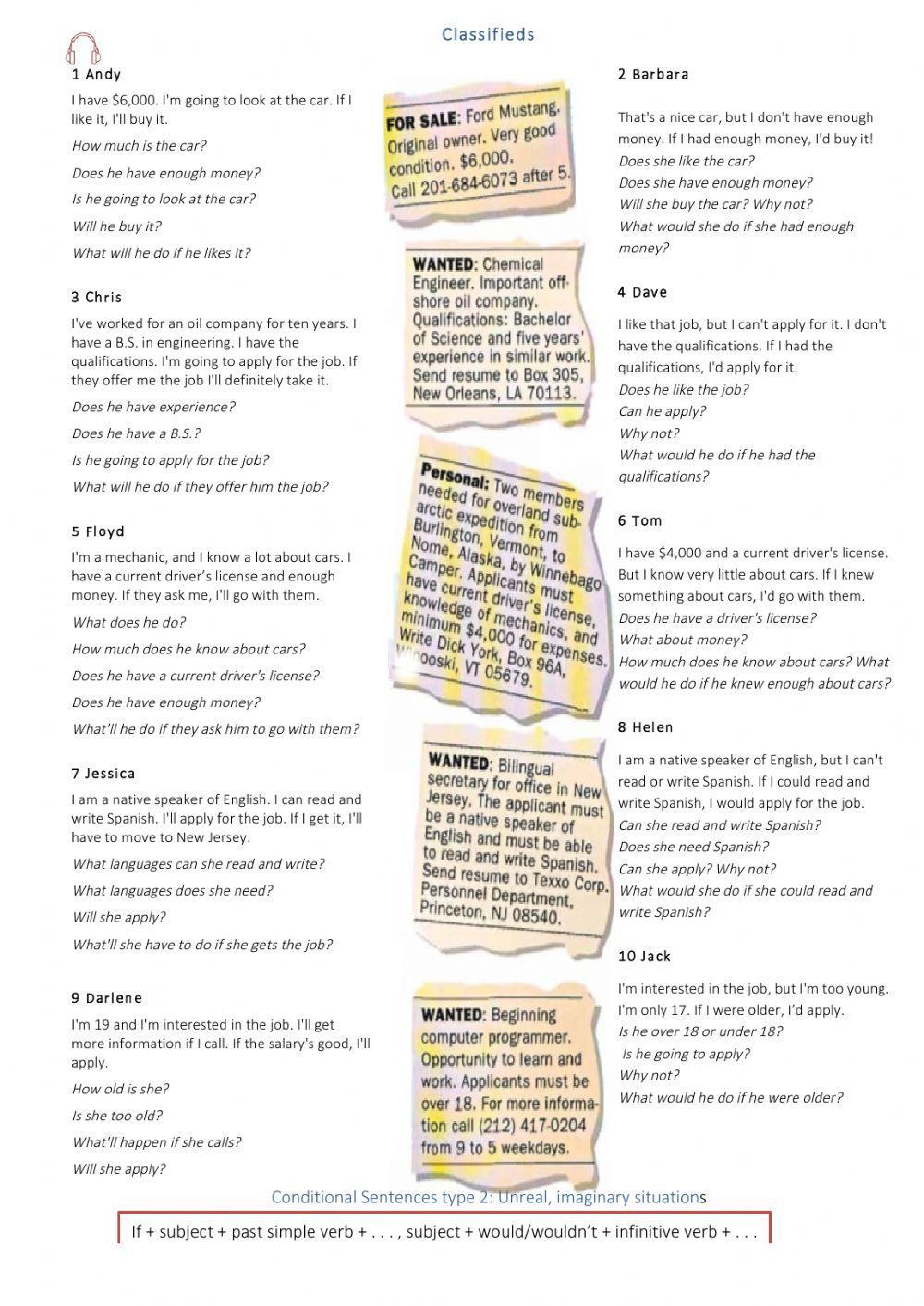 Conditional sentences type 2 reading