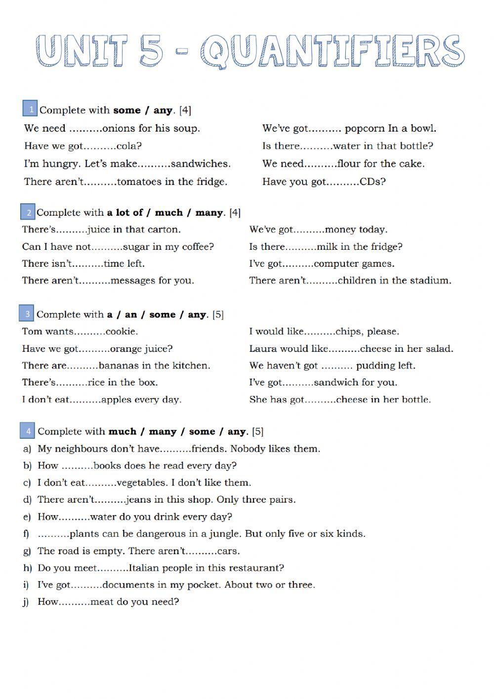 Much, many, a lot of interactive worksheet