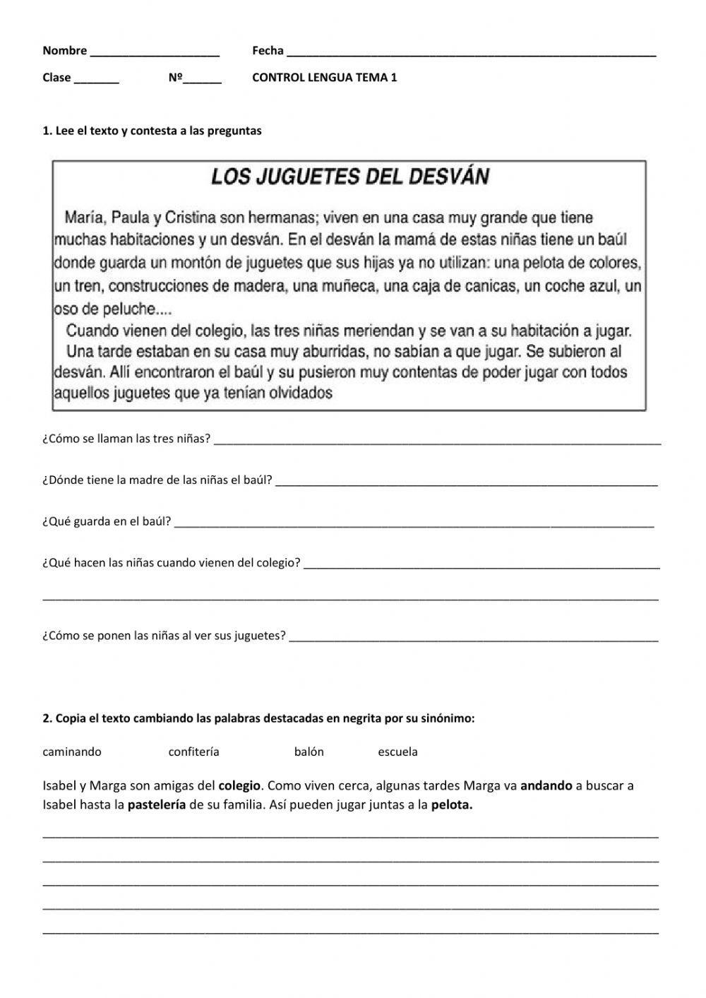 EXAMEN LENGUA TEMA 1 (3ºPRIMARIA)