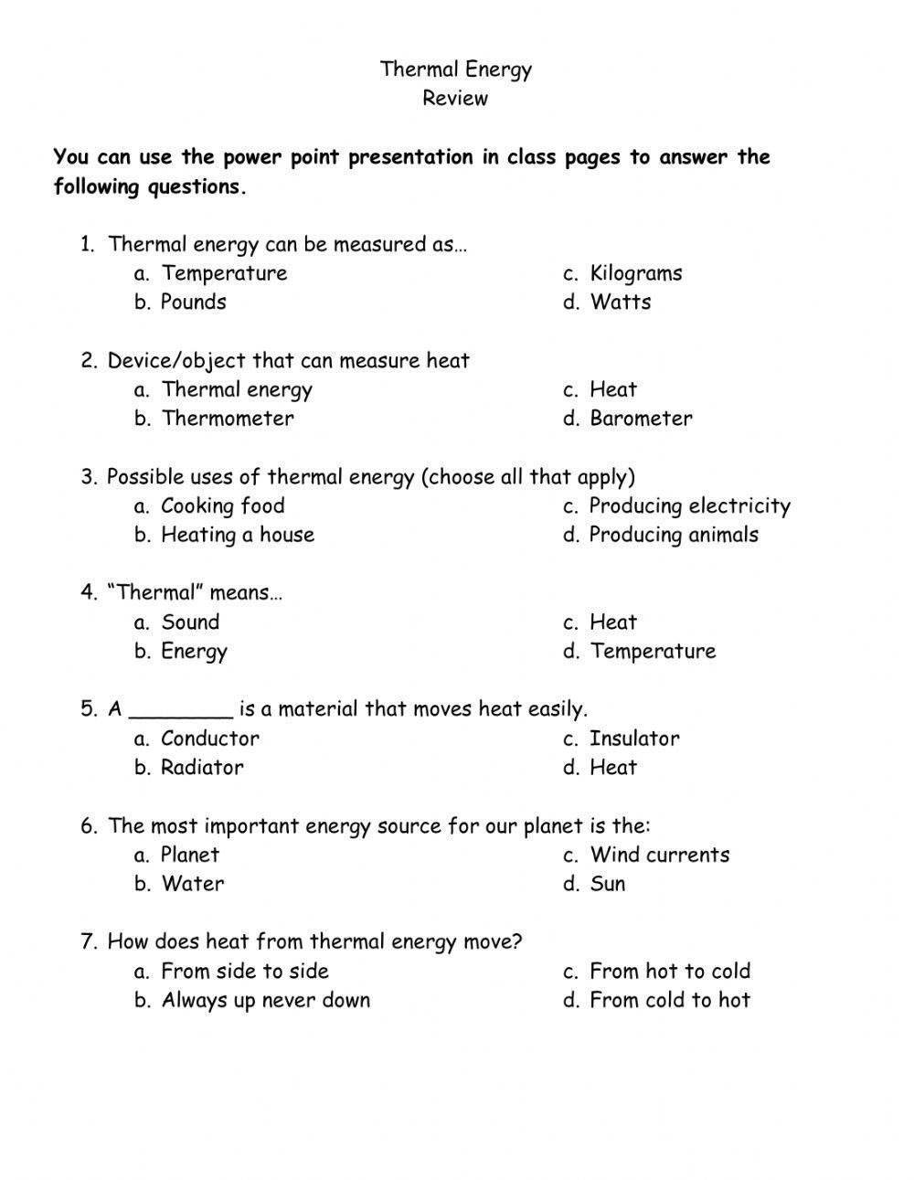 Thermal Energy Review