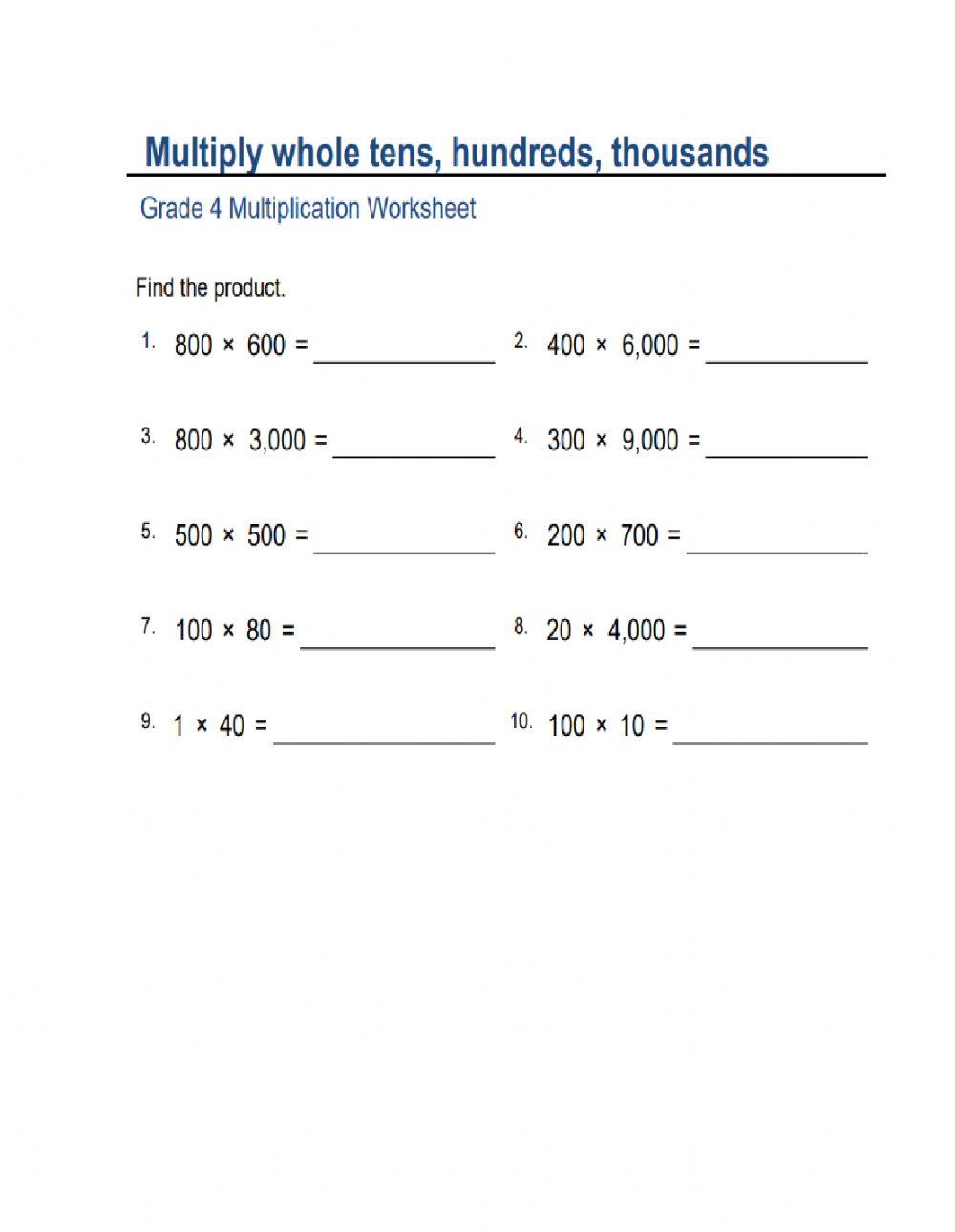 Multiples of 10 100 and 1 000 online exercise for live worksheets