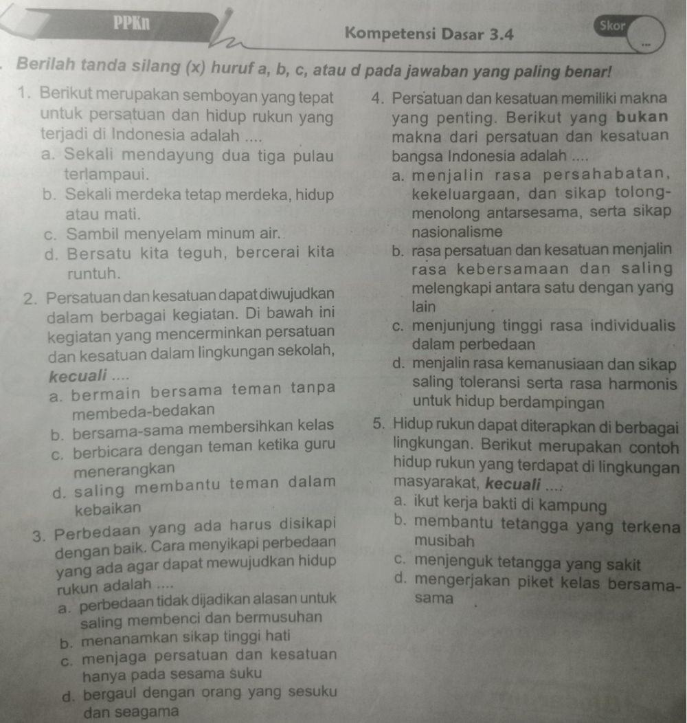 PPKN KD 3.1 Penilaian Tema 2 kelas 6