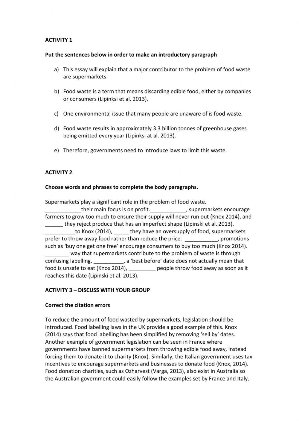 Food waste essay