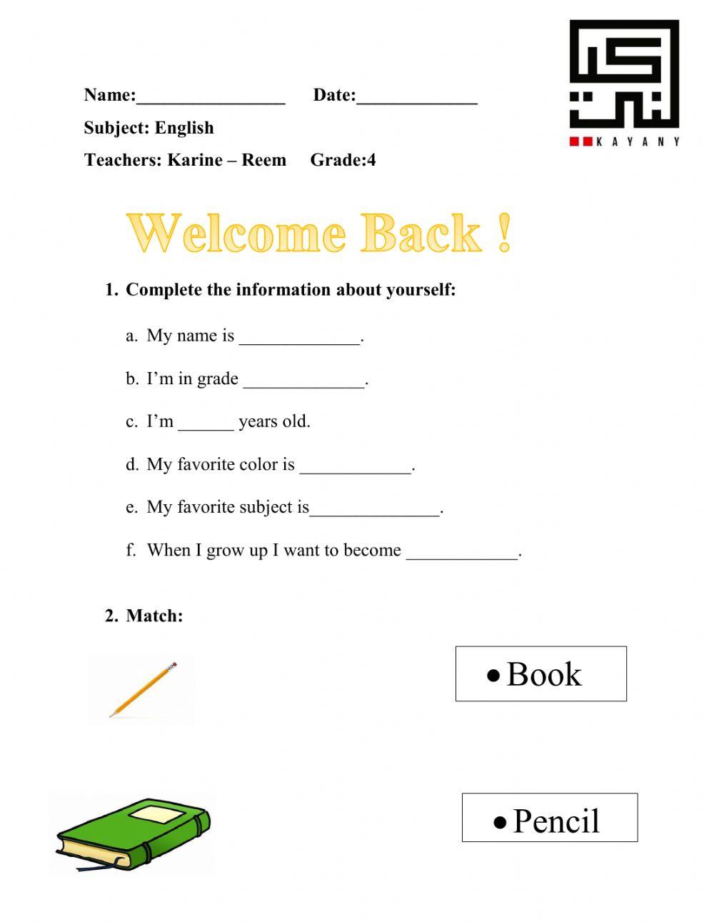 Ice breaking back to school online worksheet