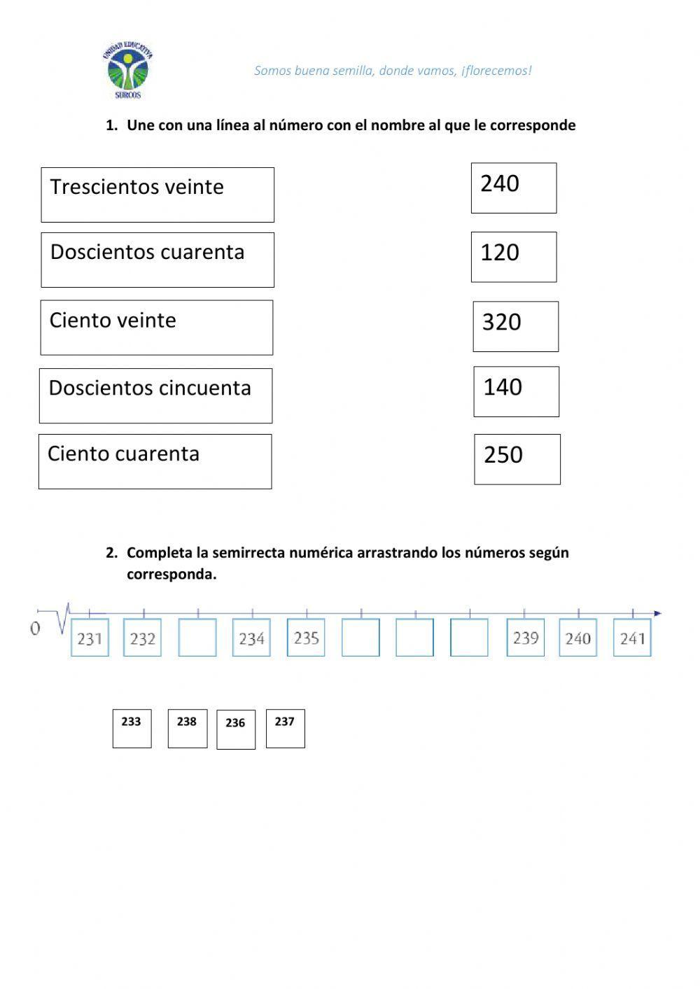 Números naturales hasta el 999