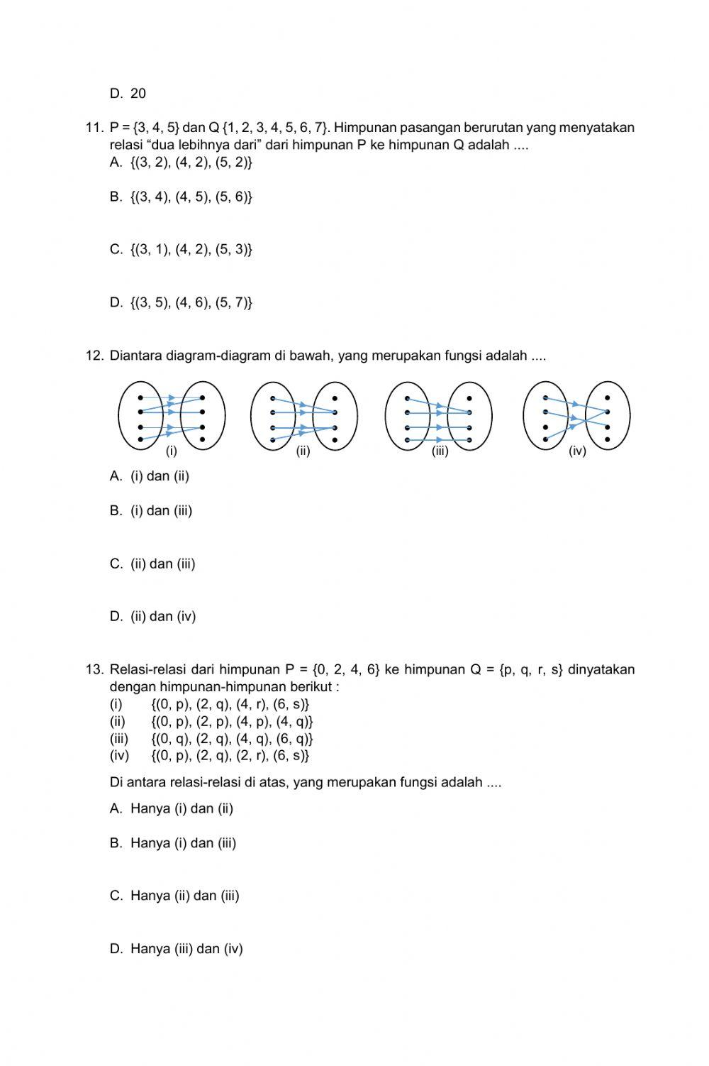 Ulangan Relasi dan Fungsi