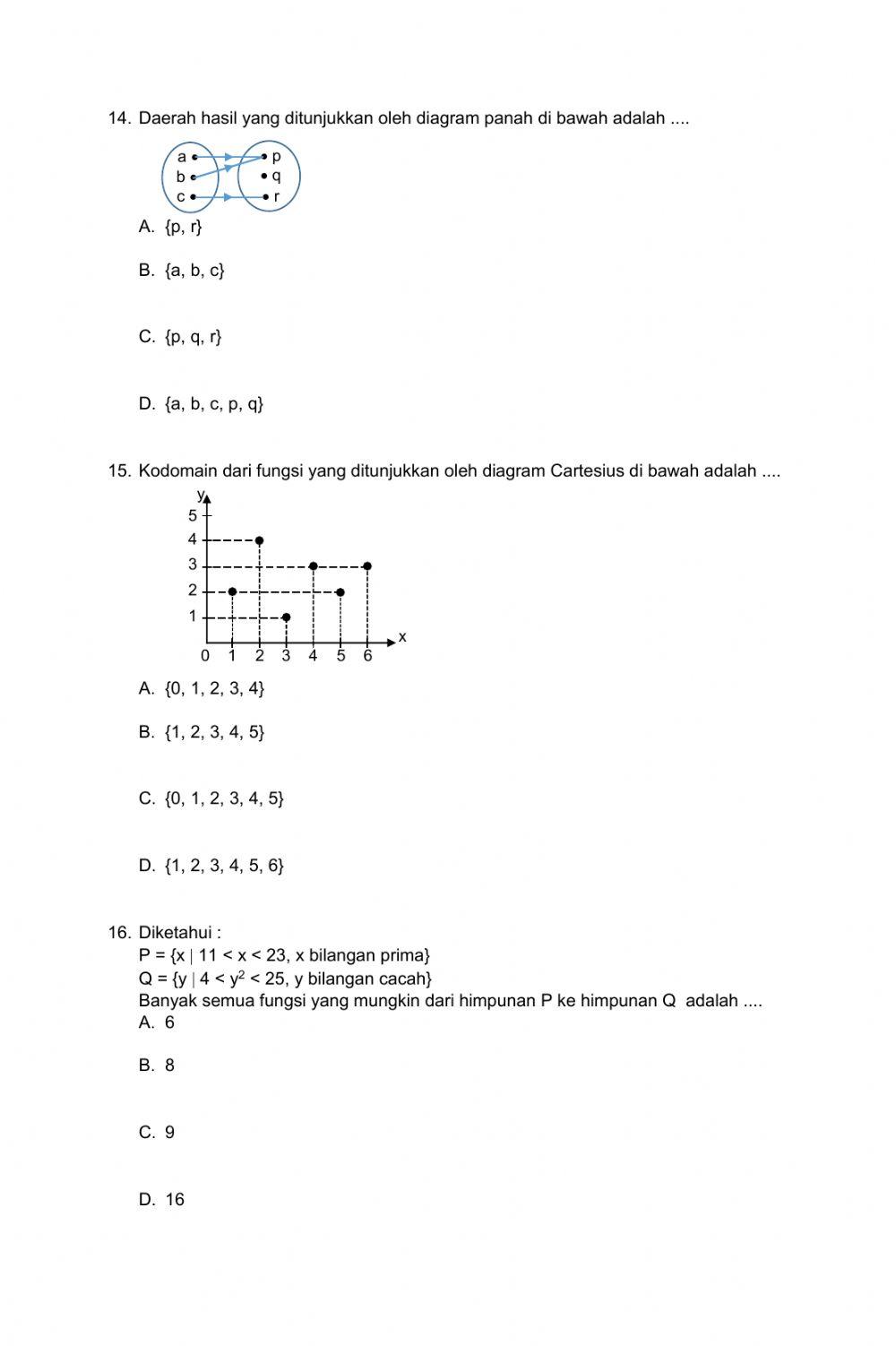 Ulangan Relasi dan Fungsi