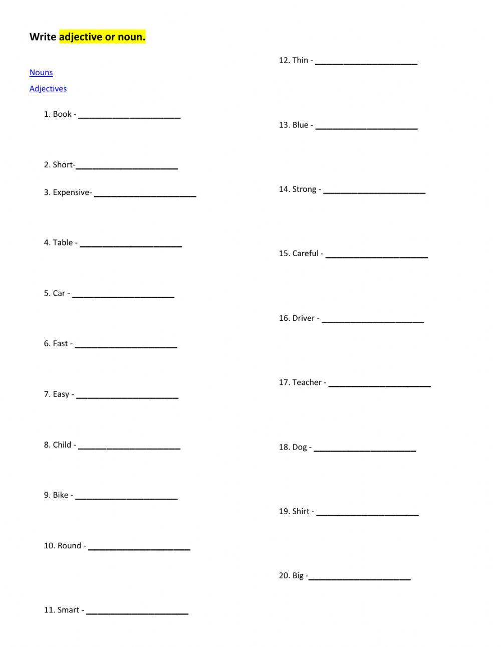 Adjective, nouns and verbs