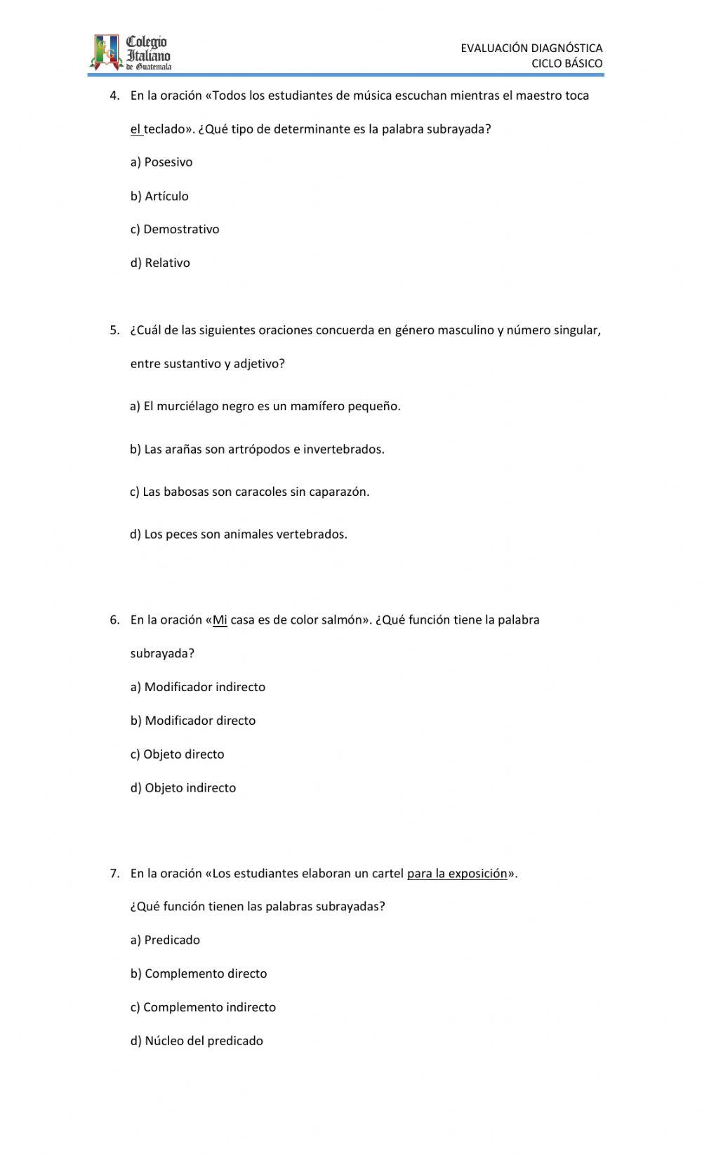 EVALUACIÓN DIAGNÓSTICA COMUNICACIÓN Y LENGUAJE BÁSICOS