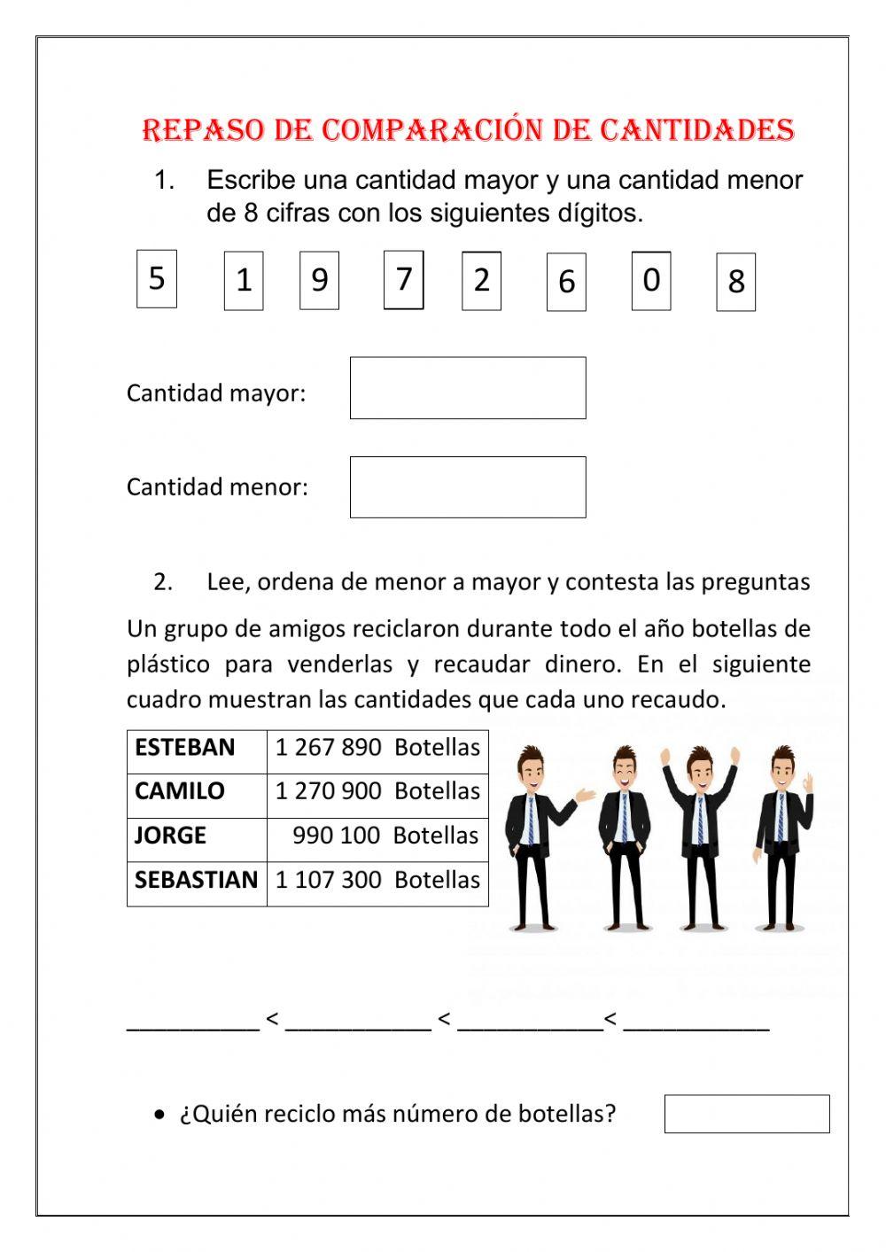 Comparación y orden de cantidades