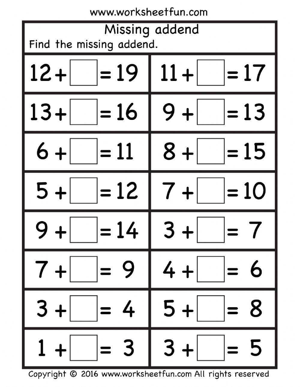 Fill in the Missing Addend online exercise for Live Worksheets