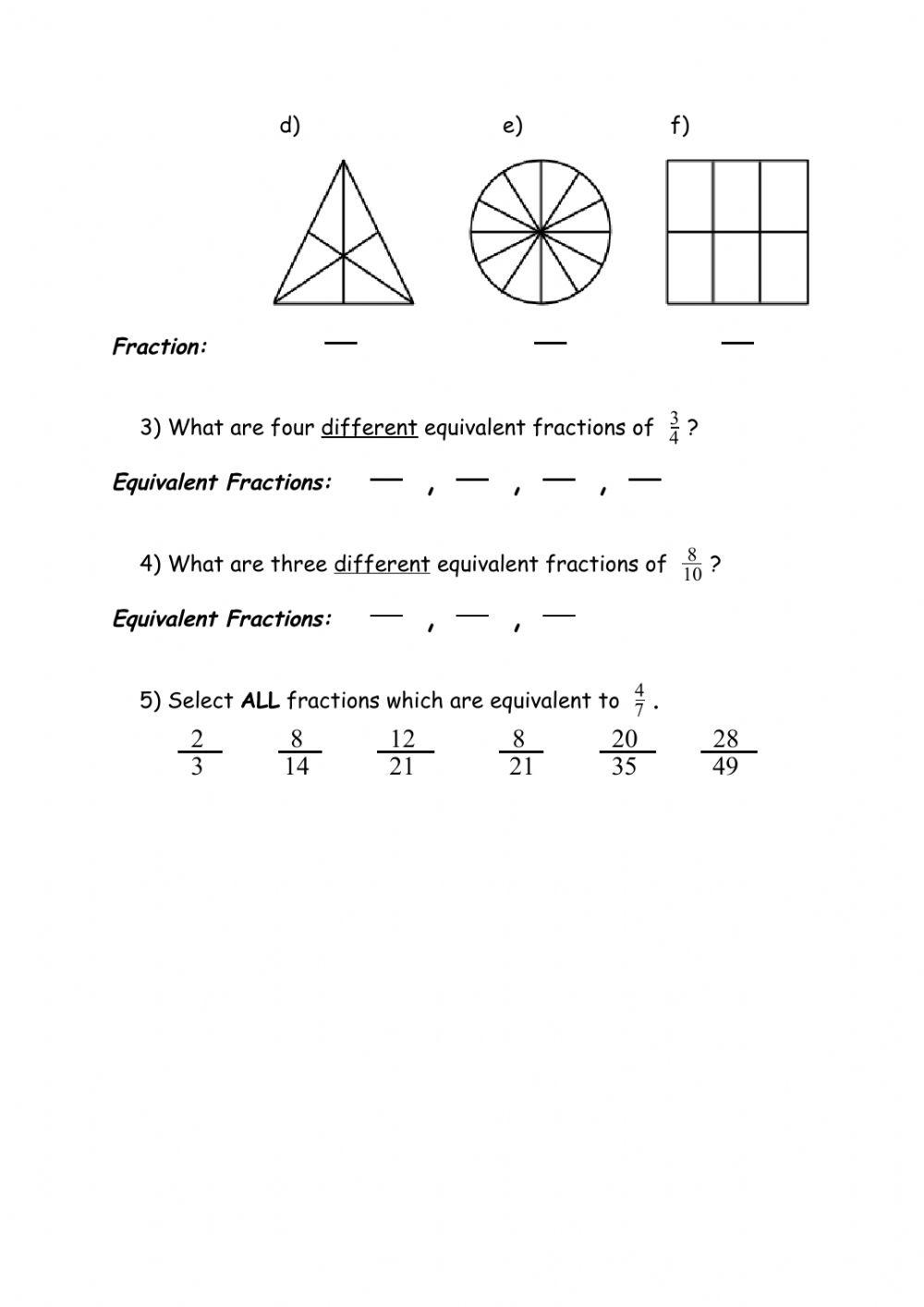Equivalent Fractions Worksheet 1