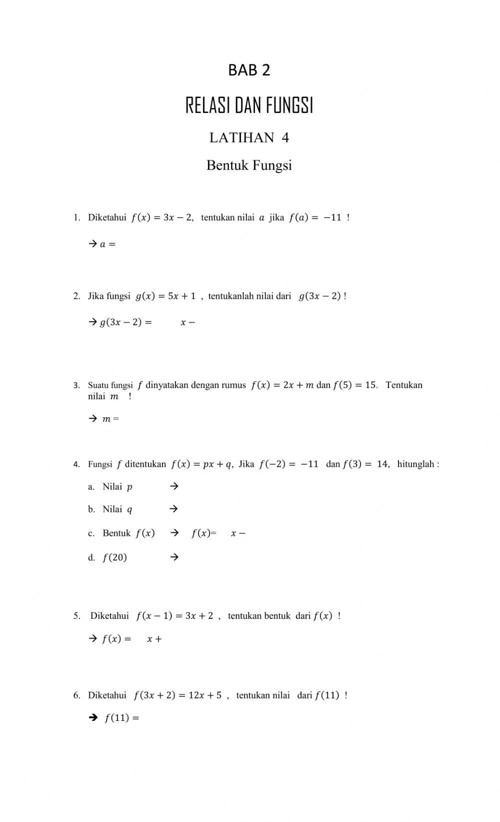 RELASI DAN FUNGSI  latihan 4