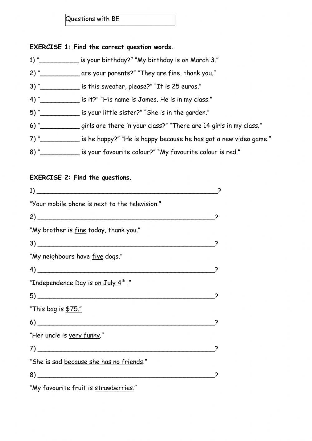 Wh-words and Be questions